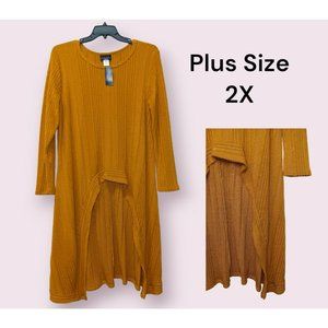 Plus Size Mustard High low long sleeve blouse Sjze 2X Fall Winter Style